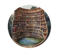 Library Bookshelf Books Printed Gaming Mouse Pad 4 PCS, Round Non-Slip Rubber Base Laptop Mousepad Desk Mat for Gamer, Office, Home