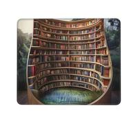 Library Bookshelf Books Printed Gaming Mouse Pad 8x7.6 Inches, Non-Slip Rubber Base Laptop Mousepad Desk Mat with Stitched Edges for Gamer, Office, Home