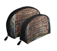 Library Bookshelf Books Printed Makeup Bags 2-Piece Portable Shell Travel Toiletry Bag Cosmetic Organizer Bag for Women