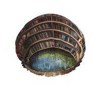 Library Bookshelf Books Printed Shower Cap Reusable Bath Cap Women Waterproof Double Layer Bath Hair Caps, Keeps Hair Dry, Fits All Head