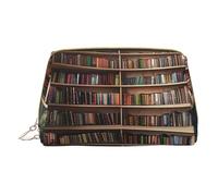 Library Bookshelf Books Printed Small Makeup Bag Portable Leather Make up Bag Travel Zipper Cosmetic Bags Organizer for Women