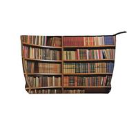 Library Bookshelf Cartoon Prints Corduroy Makeup Bag for Women Girls, Spacious Travel Cosmetic Organiser for Make-up, Toiletries & Essentials
