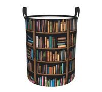 Library Bookshelf Circular Single-Layer Laundry Basket, Folding Laundry Basket, Two Handles Can Hold Clothes, Books, Suitable For Kitchen, Living Room, And So On.