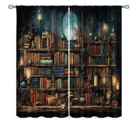 Library Bookshelf Curtains, Gothic Bookcase Magic Bookrack Western Book House Education Reading Retro Decoration Classic Modern Style Window Treatments for Kids Bedroom, 72x63 Inch Blackout