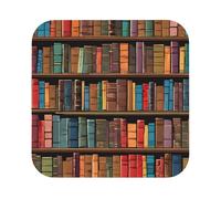 (Library Bookshelf) Leather Coaster Set Of 6 Premium Square Drink Coasters For Home Office Restaurant Bar