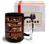 Library Bookshelf Mug Book Lovers Coffee Mug Library Mug for Cat and Book Lover Book Coffee Mug Book Mug Bookworm Mug Book Club Cup - Gifts for Readers Bookish Black Mug 15Oz With Keychain