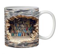 Library Bookshelf Mug, Cool Bookish Ceramic Coffee Mug, 3D Effect Books Mugs, Book Lovers Gifts for Readers, Creative Book Club Mugs, Novelty Gifts for Birthday Christmas Men Women Friends