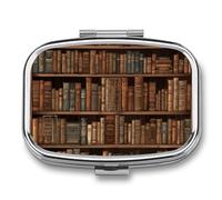 Library Bookshelf Pill Box for Pocket Square Pill Box 2 Compartment Decorative Portable Travel Pill Holder Tablet Vitamin Organizer Mini Pill Case