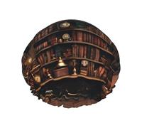 Library Bookshelf print Bath cap Large bath cap Fit for all lengths of hair Protects hair bath cap Reusable