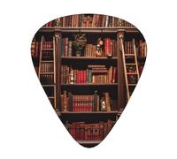 Library Bookshelf print Celluloid Guitar Plectrums for Acoustic Guitar Bass,Guitar Picks with Organizer Box