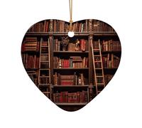 Library Bookshelf Print Christmas Tree Ceramic Star Heart Shaped Ornaments Hanging Xmas Pendants Gifts Decor
