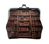Library Bookshelf print Coin Purse Small Change Purse Card Holder Coin Pouch Small Wallet for Women and Men, Black, One Size, Vintage
