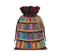 library bookshelf -Print Multi-Colored Burlap Drawstring Bags, Eco-Friendly Plaid Pouches For Wedding Party Favors & Custom Packaging. S