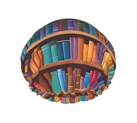 Library Bookshelf Print Premium Double Layer Shower Cap For Women With Reusable Shower Cap For Hair - Waterproof Plastic Cap - Shower Caps For Long, Short And Curly Hairs