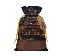 Library Bookshelf Print Reusable Drawstring Pouch,Perfect For Birthdays,Anniversaries,And Parties