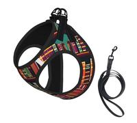 Library Bookshelf Print Soft Mesh Dog Harness and Leash Set Pet Puppy Cat Comfort Padded Vest No Pull Harnesses