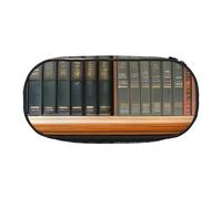 Library Bookshelf Print Stylish School Students Pencil Bag Reusable Pens Makeup Toiletry Case Easy Access
