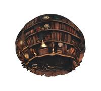 Library Bookshelf Print women Shower Caps Bath Cap Reusable Waterproof Double Layers Hair Cap Comfort