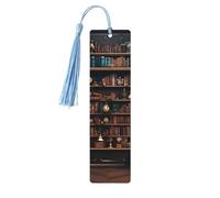 Library Bookshelf Print Wooden Bookmarks Book Markers for Book Lovers Writers Readers Unique Cool 5 Pieces