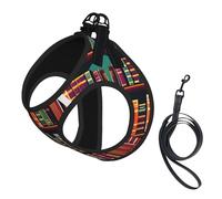 Library Bookshelf Printing Dog Summer Harness With Leash Set,Adjustable And Reflective Step-In Puppy Pet Vest Harnesses