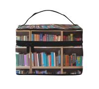 Library Bookshelf Prints Travel Makeup Bag Flip Portable Toiletry Bag with Handle for Women's Travel and Daily Use