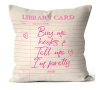 Library Card Book Lovers Throw Pillow Cover 18x18 Inch, Reading Theme Decor | Buy Me Books and Tell Me I’m Pretty, Birthday Appreciation Housewarming Gifts, For Women Bookish Book Club Teacher Librarian
