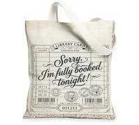 Library Card Canvas Tote Bag for Women, Vintage Quirky Books Checked Out None Cream Washable Reusable Grocery Bag Ideas for Family Friends Colleagues Reading Loves 13x15 Inch