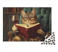 Library Cat Scene 1000 Piece Paper Jigsaw Puzzle for Adults Thick Eco Paper Stress Relief Educational Cat Puzzle 52x38cm/1000pcs