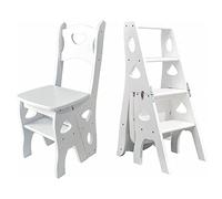 Library Chair Ladder, Solid Wood Folding 4-Step Stool, Portable Display Stand and Flower Rack for Home Kitchen