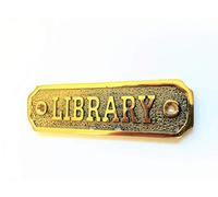 LIBRARY Door Sign Solid Brass with a Polished Lacquered Finish 13.5 x 3.2 x 0.4 cm comes with Screws Home Hotel etc DSN-7-PL