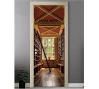 Library Door Stickers for Interior Doors 3D Wooden Bookshelf Door Stickers Self-Adhesive Peel and Stick Vinyl Wall Murals Sticker Waterproof Door Wallpaper for Living Room Bedroom 77 x 200 cm D513