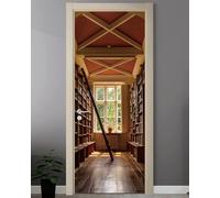 Library Door Stickers for Interior Doors Wooden Bookshelf 3D Door Decals Art Sticker Self Adhesive Door Murals for Bedrooms Living Room Bathroom Home Decor 95 x 215 cm 8571A