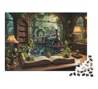 Library Fantasy Train paper jigsaw 1000 pieces for adults Thick eco paper Brain challenge Calm wall decor Educational train puzzle 38x26cm/1000pcs