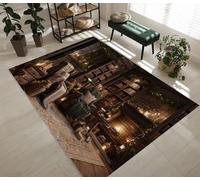 Library Floor Mat 60x90cm Retro Gothic Style Area Rug Soft Low-Pile Bathroom Rugs Washable Non-Slip Carpet for Living Room Bedroom Kitchen Entrance Sofa Floor Indoor Home Decor 1R1219