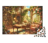 Library Flowers Sunlight Jigsaw Puzzle, 500 Pcs Indoor Adult Game | 52x38cm Cardboard, Brain Workout, Tight Puzzle Fit, Art Admirers, Mood Calming
