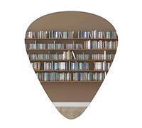 Library Guitar Picks 12 Pack Universal ABS Guitar Picks,Interior Scene with Bookshelves on Wall Full of Books Read Time Theme Graphic,for Acoustic and Electric Guitar