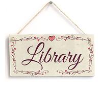 Library - Heart Design Handmade Shabby Chic Wooden Sign/Plaque