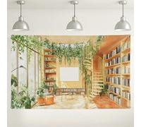 Library Indoor Wall Backdrop, Greenery Natural Spiral Staircase Photo Decorations, Spring Picture Background for Reading Nook Party Supplies 71x43 Inch