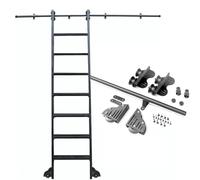 Library Ladder Hardware Kit - Heavy-Duty Carbon Steel Track with Retractable Rolling System, Adjustable Sliding Rail and Floor Rollers for Home and Loft