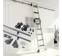 Library Ladder Hardware Kit, Sliding Library Ladders Kit with Wheels, Multi-Use for Loft Stairs/Bookshelf, Black Rolling Track Rail Kit, Mobile Ladder Extension Track Kit(13ft/400cm Track ki