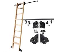 Library Ladder Hardware Kit with Wheels, Sliding Barn Door Rails, 1 to 6 Metres Round Tube Moving Ladder Rail + Floor Wheels - Without Ladder (Size: