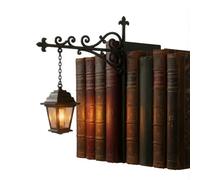 Library Lantern Bookshelf Lamp, Hanging Lantern Bookshelf Lamp with Bookend-Style Base, Battery Operated Bookshelf Light, Decorative Book Shelf Lamp for Library Shelf, Study & Reading Nook