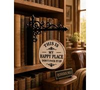 Library Lantern Decorative Bookshelf Lighting, Metal Bookend Shelf Insert with Hanging Lamp, Ghost or Happy Place Sign for Home Library, Reading Nook and Book Lover Decor(Happy Place Sign,1pc)