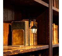 Library Lantern-Decorative Bookshelf Lighting, Vintage Ghost Bookshelf Lantern,Miniature Hanging Shelf Lamp, Warm LED Nightlight, Vintage Wooden Bookcase Light, Reading Nook Literary Decor (A-1PC)