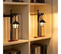 Library Lantern-Decorative Bookshelf Lighting, Vintage Ghost Bookshelf Lantern,Miniature Hanging Shelf Lamp, Warm LED Nightlight, Vintage Wooden Bookcase Light, Reading Nook Literary Decor (A-2PC)
