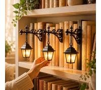 Library Lantern-Decorative Bookshelf Lighting,Vintage Mini Street Lamp Book Nook Light,Reading Book Shelf Lights for Bookworms,Vintage Wooden Bookcase Light Reading Corner Home Decor,BookLovers Gift