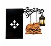Library Lantern Decorative Bookshelf Lighting with Retro Cat Decor