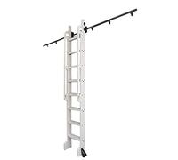 Library Rolling Ladder Mounting Kit Black Sliding Barn Door Kit 3.3Ft-20Ft a Complete Set of Hardware, Retractable Sliding Ladder Hanging Rail + Extension Rail (Without Ladder), with Floor Rollers/Col