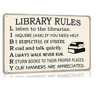 Library Rules Tin Sign Funny Library Card Vintage Style Girls Boys Room Decor Farmhouse Home Metal Wall Decor Library Lovers Themed Gift Reading Room Decor Retro Plaque 8x12 Inch