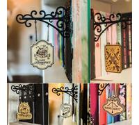 Library Shelf Labels with Hanging Brackets - Book Nook Decor Signs for Genre Organization, Home Library & Book Lover Gifts - Includes Mini Signpost (style D)